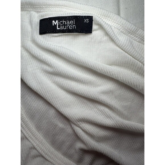 MICHAEL LAUREN Oversized White Ribbed Draped V-Neck Long Sleeve‎ Top XS NWT - Picture 5 of 8
